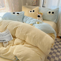 A类ins奶油风牛奶绒四件套冬季加厚珊瑚绒床单被套宿舍床品三件套
