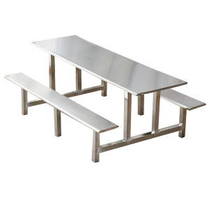 铭威盾学校食堂不锈钢餐桌椅4人6人10人位工厂员工饭堂连体快餐桌椅组合8人位不锈钢(加固)