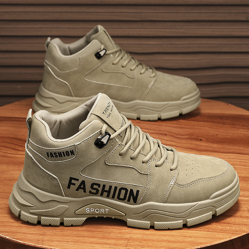 男鞋秋季新款马丁靴高帮运动鞋登山休闲工作靴厚底增高复古男潮鞋