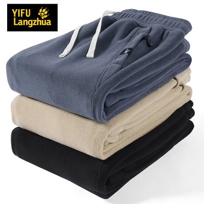 伊夫狼爪(YIFULANGZHUA)秋冬季保暖御寒双面摇粒绒卫裤男士休闲裤加绒加厚外穿束脚运动裤