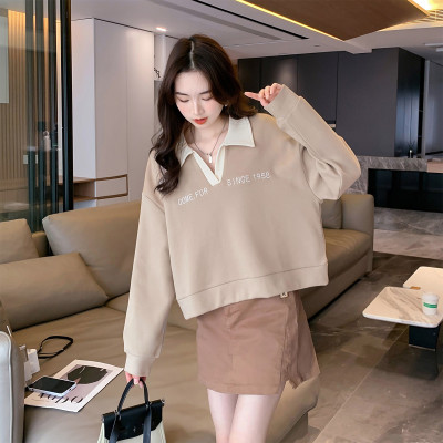 [3件8.5折76.4元,叠加优惠券]唐狮卫衣女春夏季新款韩版宽松polo领复古字母印花ins