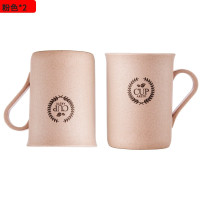 小麦秸秆刷牙杯家用一家四口简约带把口杯创意儿童漱口杯套装牙杯 三维工匠 麦色绿色2件套洗漱杯