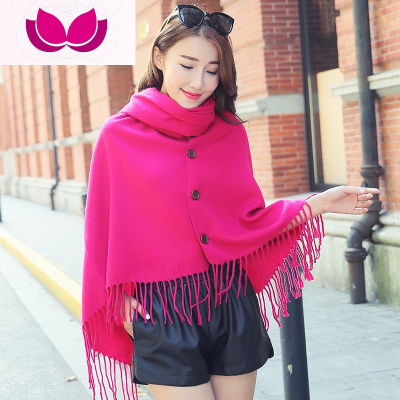 七斓纽扣百变围巾女秋冬季仿加厚披肩带扣子两用多功能斗篷外套