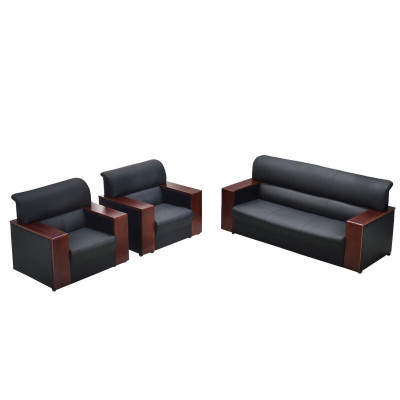 锦北 办公沙发办公室洽谈沙发组合商务接待会客沙发 头层黑牛皮1+1+3