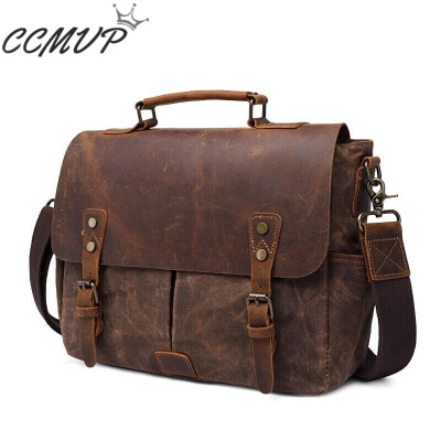 CCMVP品牌自营质量保证-CCMVP新款男士单肩包油腊帆布包防水复古疯马皮男包手提公文包斜跨包男