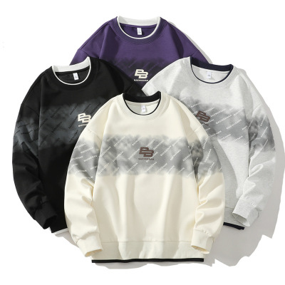 日系男装休闲卫衣春秋季新款宽松百搭长袖男士圆领套头体恤打底衫