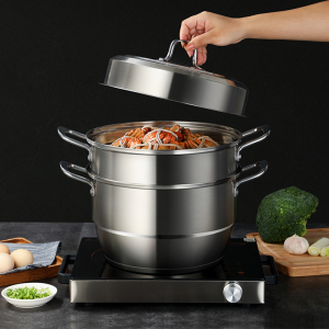 炊大皇蒸锅304不锈钢三层28cm加厚复底家用蒸馒头锅具电磁炉通用 乳白色 28cm 乳白色