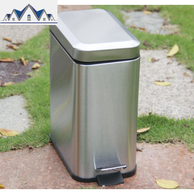 不锈钢长方形垃圾桶卫生间窄身创意时尚脚踏家用欧式厨房客厅 三维工匠