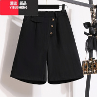 YIBUSHENG季设计感不规则阔腿短裤女遮肚显瘦大码胖mm高腰五分休闲裤裙裤