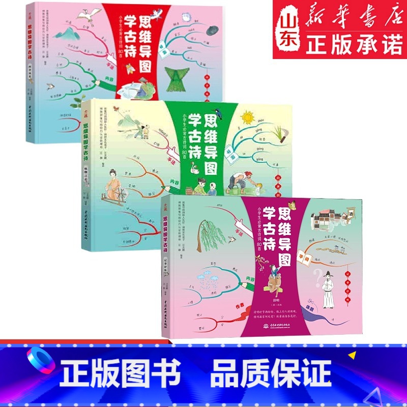 思维导图学古诗-记事抒怀 小学通用 [正版]思维导图学古诗小学生必背古诗词80首全3册四季风光记事抒怀山水田园古诗词背诵