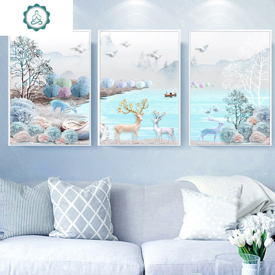 钻石画十字绣2019新款绣客厅大幅大气发财麋鹿满钻砖石绣贴钻2020封后1.8米版圆钻满钻60X85cmX3副