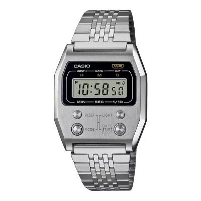 卡西欧(CASIO)中性款石英表银色不锈钢方形表盘防水商务休闲腕表
