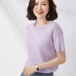 圆领羊毛衫女圆领短袖打底衫2026春新款套头薄针织半袖毛衣