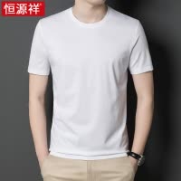 恒源祥男士短袖t恤鸡心v领打底衫桑蚕丝丝光棉半袖男装冰丝体恤衫