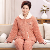睡衣女冬季加加绒加厚三层夹棉拉链大码超厚保暖珊瑚绒家居服冬天