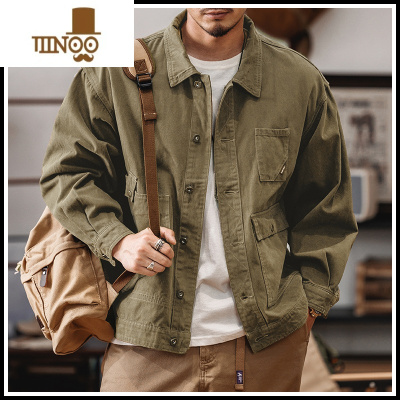 YANXU美式牛仔外套男士春季复古宽松大码休闲工装夹克上衣服款