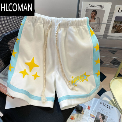 HLCOMAN国潮牌美式hiphop撞色星星阔腿五分裤男女夏宽松高街休闲篮球短裤