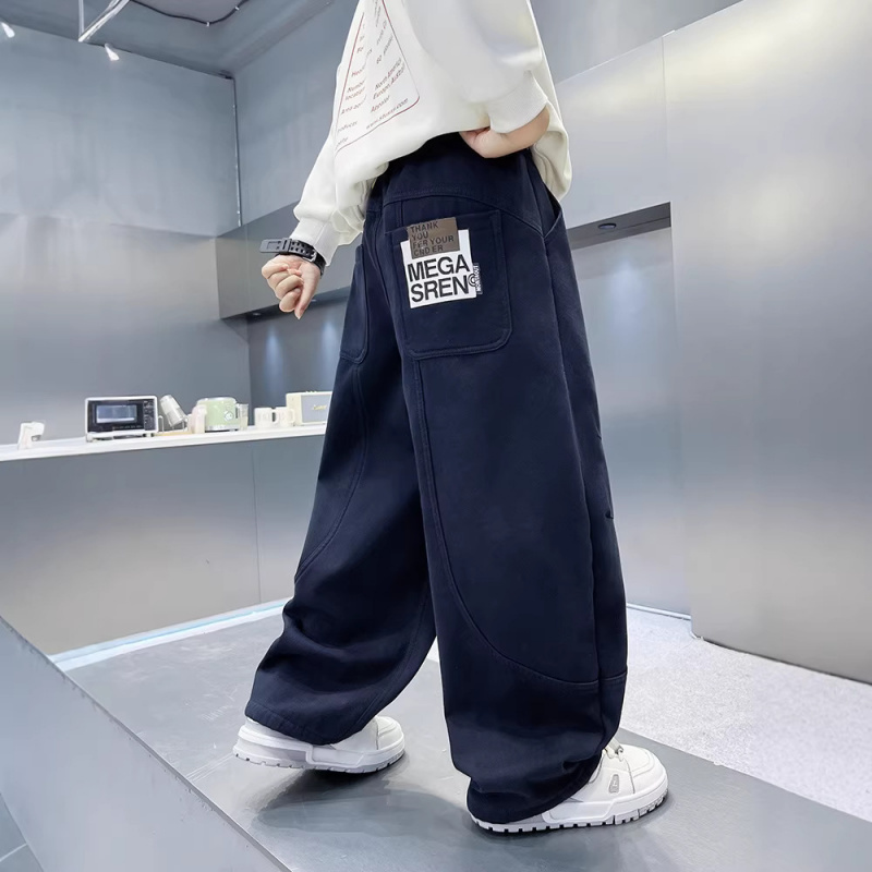 男童春秋季休闲裤2026新款拼接设计感男孩宽松直筒裤儿童春装裤子