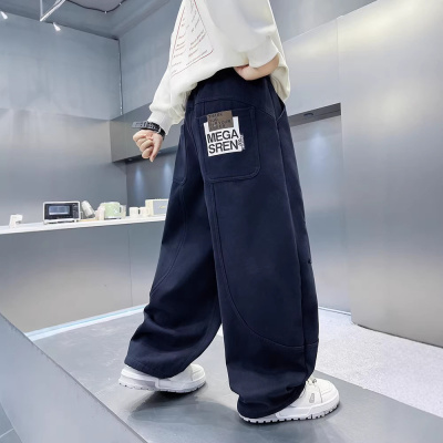 男童春秋季休闲裤2026新款拼接设计感男孩宽松直筒裤儿童春装裤子