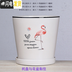三维工匠白色欧式花盆陶瓷特大中三号绿植盆栽创意简约花盆带托盘 T-GJ300-10白鸟 大花盆容器