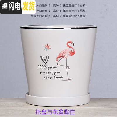 三维工匠白色欧式花盆陶瓷特大中三号绿植盆栽创意简约花盆带托盘 T-GJ300-10白鸟 大花盆容器
