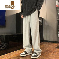 YANXU灰色华夫格垂感裤子男款秋季潮牌青少年百搭休闲裤宽松直筒运动裤