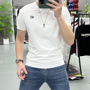 夏季新款短袖T恤男韩版帅气修身T恤烫印字母圆领T恤潮流内搭上衣