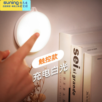 希杰狮王触摸感应小夜灯宿舍床头卧室睡眠寝室智能led充电式护眼拍拍灯插1只装-升级挂钩大尺寸触摸款充电白光灯具