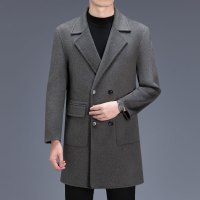 秋冬新款中长款100%羊毛双面呢羊毛大衣青年男士双排扣大衣外套男