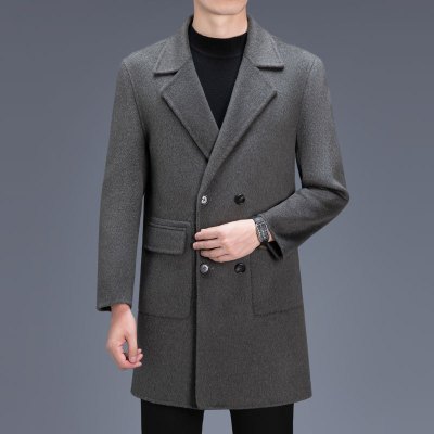 秋冬新款中长款100%羊毛双面呢羊毛大衣青年男士双排扣大衣外套男