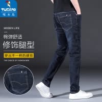 啄木鸟夏季薄款牛仔裤男潮牌宽松直筒弹力烟灰色休闲修身耐磨长裤