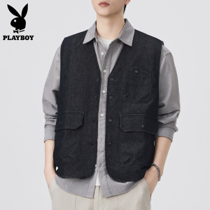 花花公子工装马甲男士外套2025年冬季新款时尚V领帅气坎肩马夹男