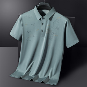 中年男士polo衫冰丝短袖翻领t恤袖广告文化衫衣服刺绣印字logo潮