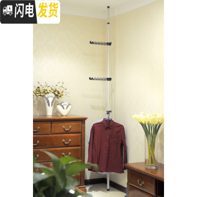 三维工匠顶天立地衣架晾衣架落地伸缩挂衣架简易家用免打孔卧室阳台晾衣杆 单立杆3个黑翅膀