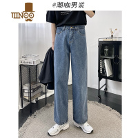 YANXU复古牛仔裤男夏季日系潮牌阔腿裤宽松直筒痞帅感水洗休闲裤子