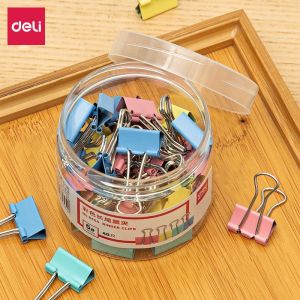 得力(deli)彩色长尾票夹5#19mm燕尾夹筒装办公资料夹票据夹40个/筒 8555 彩色