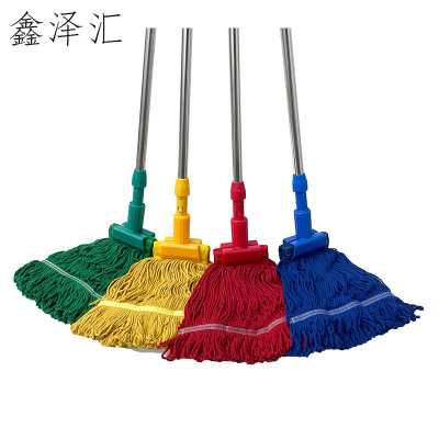 棉线拖把可拆卸吸水拖把蜡拖商用保洁夹式墩布四色棉线拖把 红色