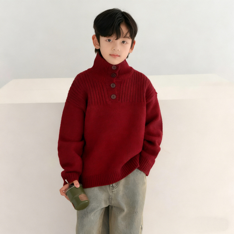 男童高领红色毛衣冬季儿童加厚针织衫拜年服秋冬新款冬装中大
