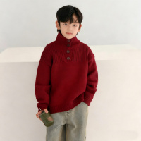 男童高领红色毛衣冬季儿童加厚针织衫拜年服秋冬新款冬装中大