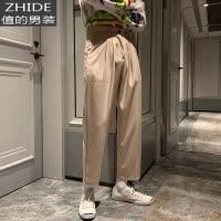 SUNTEK痞帅高级感裤子男港风韩版宽松潮流百搭坠感网红很仙的九分小西裤西裤