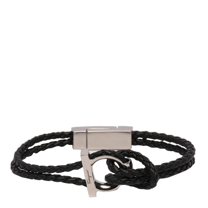 Salvatore Ferragamo意大利进口小牛皮银色logo男士商务休闲可调节手链
