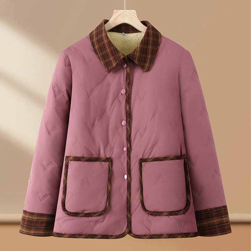 新款女冬装妈妈外套加绒保暖中老年女士休闲棉服翻领棉衣60岁冬款