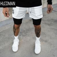 HLCOMAN双层夏美式健身短裤男速干跑步训练深蹲篮球高弹假运动五分裤