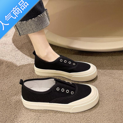 SUNTEK2023年春夏季新款百搭薄款帆布鞋女厚底懒人一脚蹬休闲板鞋单鞋潮