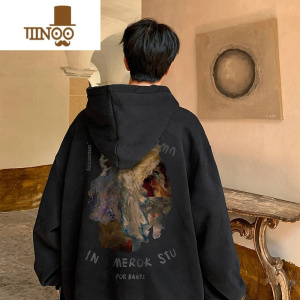 YANXU美式复古300g连帽卫衣男硬挺外套oversize大码秋装潮牌