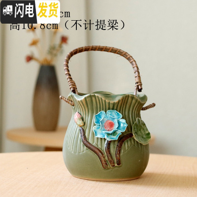 三维工匠韩式简约创意手工手绘捏花多肉花盆陶瓷花盆大小花盆 深灰色款26捏花 中花盆容器