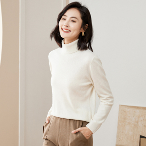 恒源祥保暖高领羊毛衫女秋冬纯色两翻领套头毛衣24新款打底针织衫