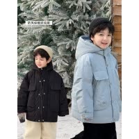 童酷儿童冬装湖州织里童装纯色连帽派克服加厚保暖男童棉衣潮