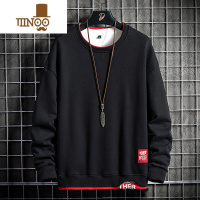 YANXU潮牌男士卫衣秋季圆领宽松加肥加大码潮流百搭ins假打底上衣