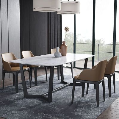 北欧大理石餐桌小户型饭桌子现代简约风长方形轻奢实木餐桌椅组合